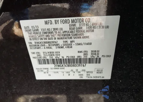 2013 Ford Flex Sel from USA, damaged, VIN 2FMGK5C80DBD39767